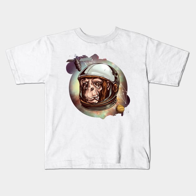 Astro Chimp Cosmic Night Kids T-Shirt by stratag